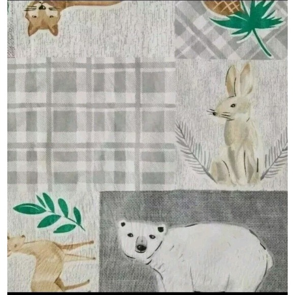 Round Tablecloth Christmas Reindeer Bear Foxes Winter PEVA 70" White Gray Nature - Picture 1 of 4